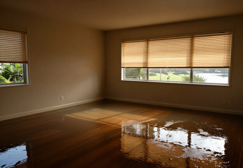 Flooded office space in Dundas Valley before water extraction